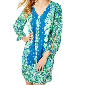 NWT Lilly Pulitzer Pamala Macaw Blue Coconut Row Engineered Dress, Size Small